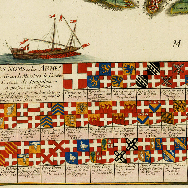 Malta, 1722, L'Isle de Malthe, Knights of St. John, Grand Masters, de Fer Map