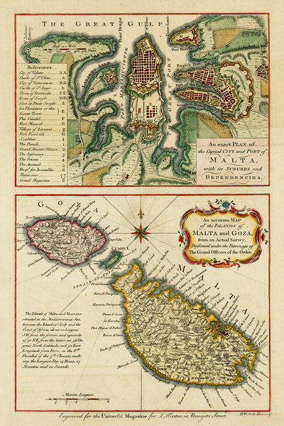 Malta, 1761, Plan of Valletta, Map of Malta, Knights of St. John