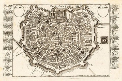 Milan, 1700, Milano, Meyland, Stridbeck, Bodenehr, City Plan