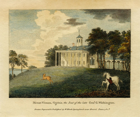 Mount Vernon, 1808, Estate View, George Washington, Color Engraving