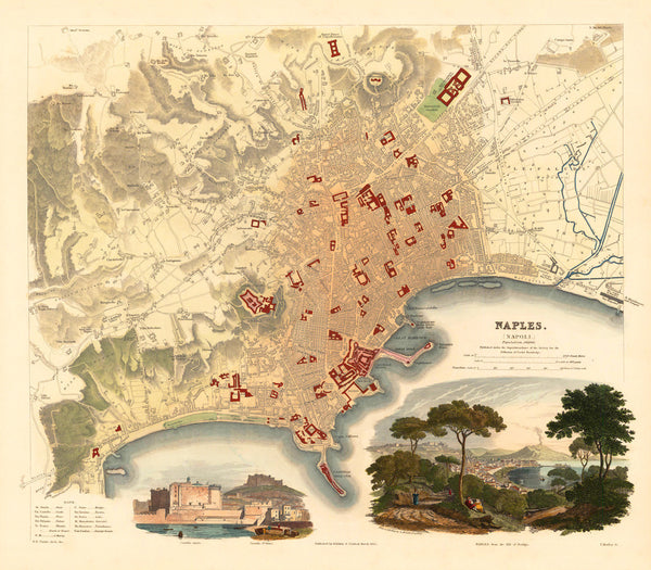 Naples, 1835, Napoli, S.D.U.K. Antique Map