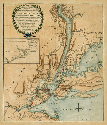 New York, 1776, Battle of Long Island, Revolutionary War Map