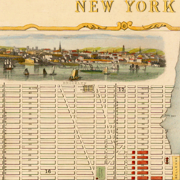 New York, 1851, Manhattan, City Plan by John Tallis, Framed