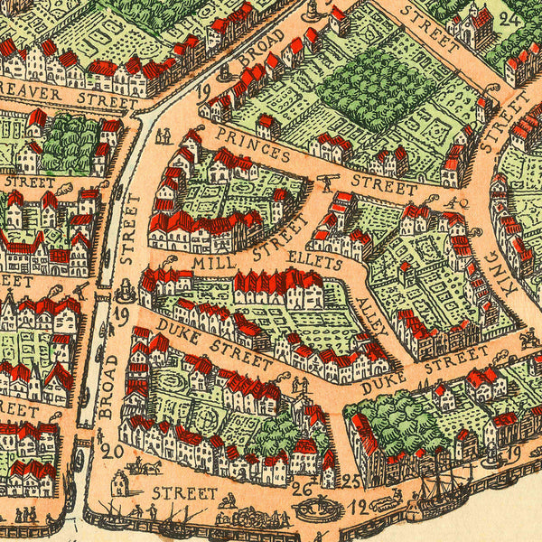 New York, 1674, Lower Manhattan, Vintage Map