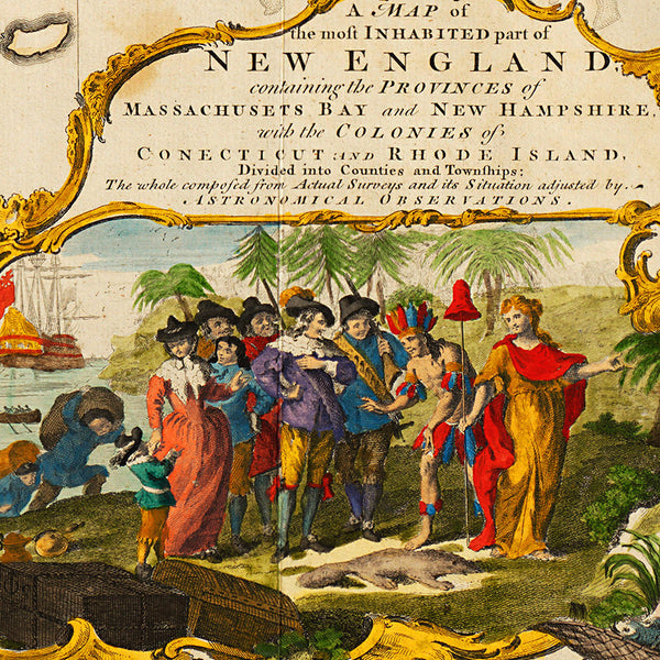 New England, 1755, Mayflower, Pilgrims, Plymouth Rock, Map