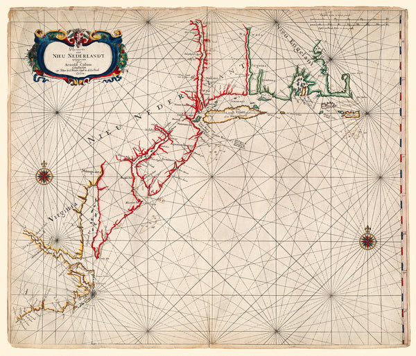 New Netherland, 1656, Nieu Nederlandt, Colom, Sea Chart