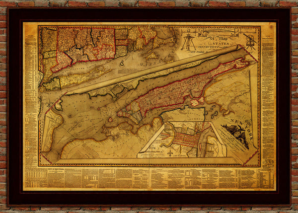 New York, 1821, Manhattan & Philadelphia, Antique Map