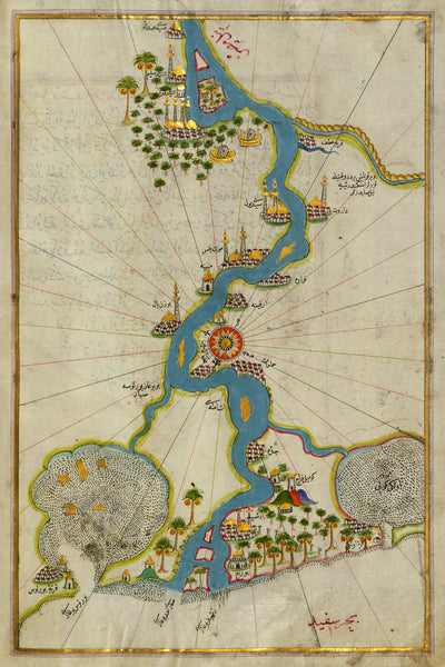 Cairo, Alexandria, Nile, Egypt, 1525, Piri Reis, Antique Map