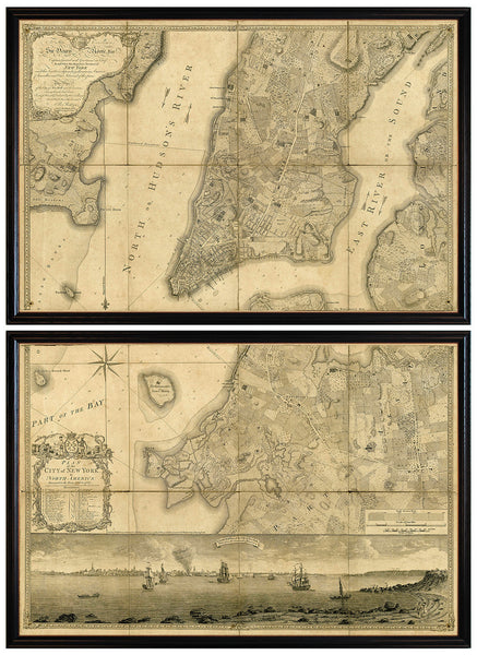 New York, 1776, Manhattan & Brooklyn, Ratzer, Framed Set