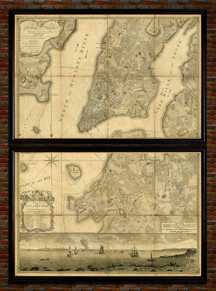 New York, 1776, Manhattan & Brooklyn, Ratzer, Framed Set