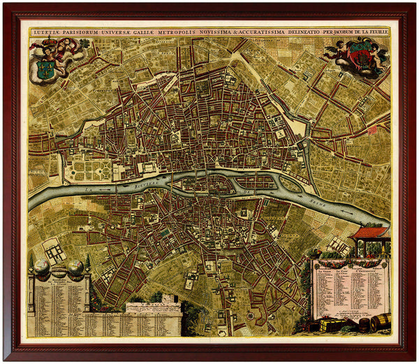Paris, 1690, Lutetiae Parisiorum, Rochefort, La Feuille, Framed City Plan