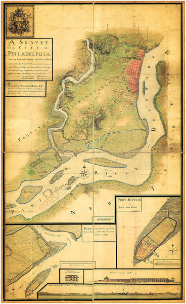Philadelphia, 1777, Fort Mifflin, Mud Island Attacks, Delaware River, Revolutionary War Map