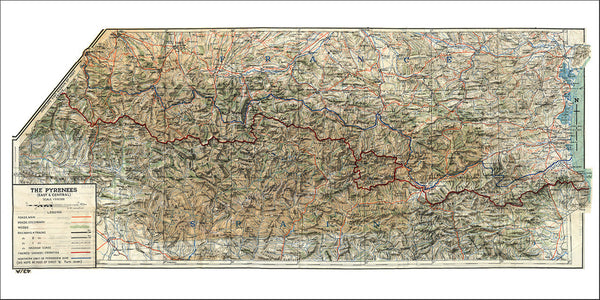 Pyrenees, 1943, France Spain Border, WWII Cloth Map