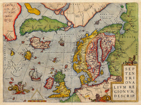 North Atlantic, 1570, Europe, Septentrionalivm Regionvm Descrip, Ortelius Map