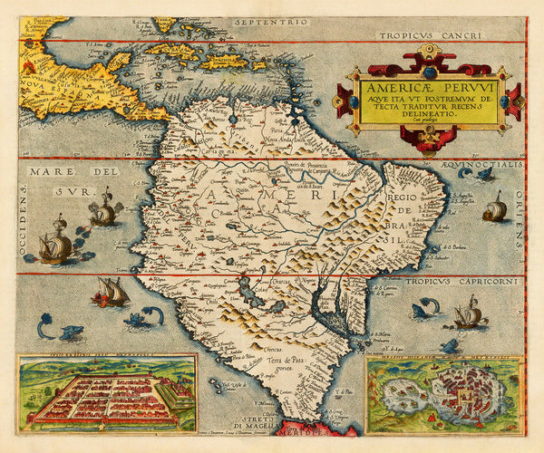 South America, 1578, Americae Pervvi, Gerard de Jode, Old Map