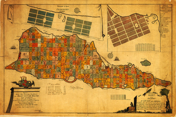 Caribbean, 1754, St. Croix, Virgin Islands, USVI, Old Danish Map