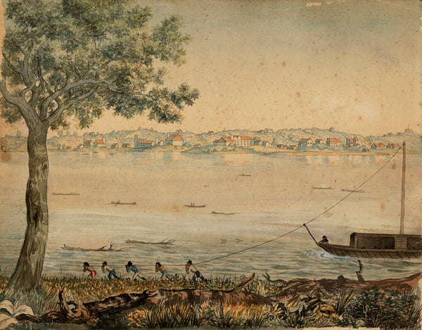 Missouri, 1824, St. Charles, Mo., Missouri River, Watercolor View