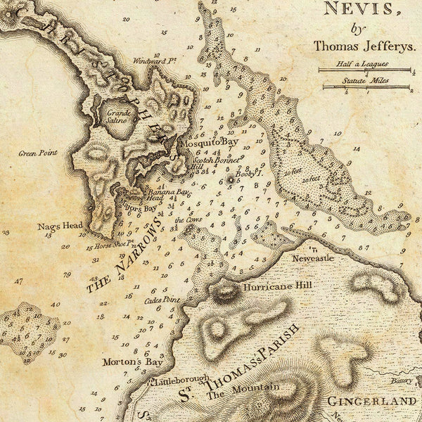 Caribbean, 1775, St. Kitts, St. Christopher, Nevis, Old Map