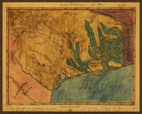 Texas, 1822, Mapa Topografico, Stephen F. Austin Manuscript Map
