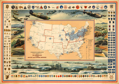 USA, 1942, WWII Defense Map