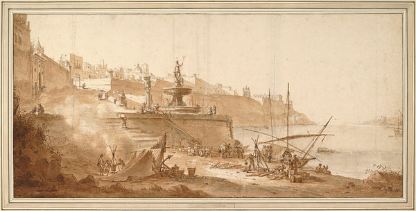 Malta, 1664, Valletta Harbour, Fontana Nuova, Schellinks, Drawing, Fine Art Print