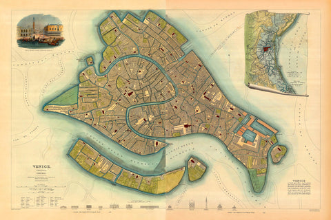Venice, 1838, Venezia, Venedig, S.D.U.K. Antique Map (I)