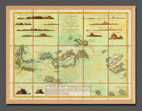 Caribbean, 1779, Virgin Islands, Les Vierges, BVI, USVI, Old Map