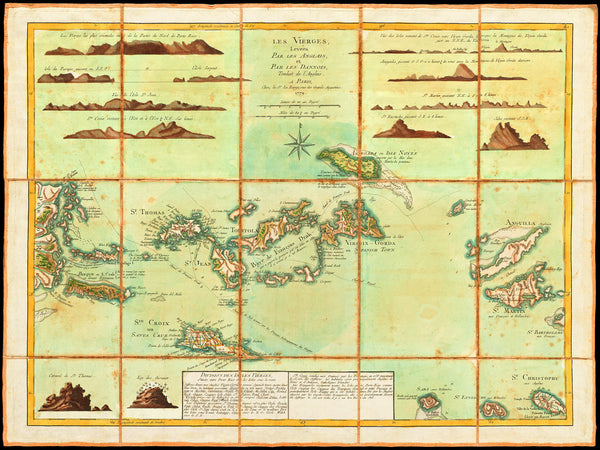 Caribbean, 1779, Virgin Islands, Les Vierges, BVI, USVI, Old Map