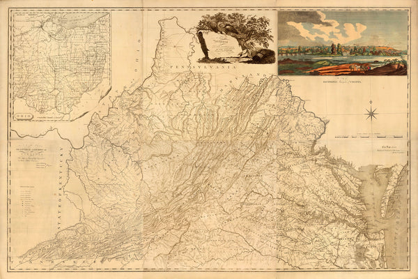 Virginia, 1807, James Madison, Richmond, Antique Map