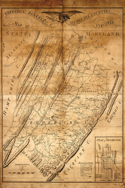 Virginia, 1809, Berkeley, Frederick, Jefferson Cos., Antique Map