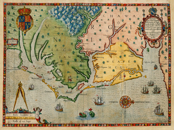 Virginia, 1590, Americæ Pars Nunc Virginia Dicta, White, De Bry Map