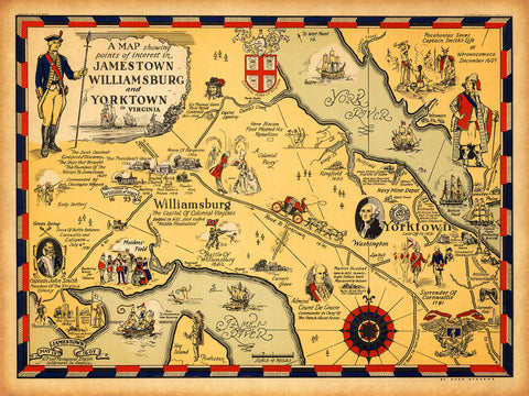 Virginia, 1607–1930, Williamsburg, Jamestown, Yorktown, Historical Map