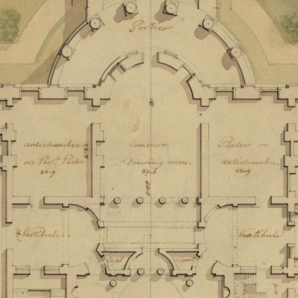 Washington, D.C., 1800s, White House Plan, Watercolor