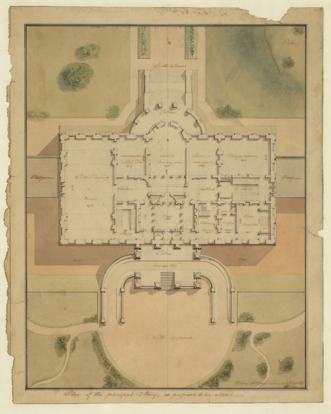 Washington, D.C., 1800s, White House Plan, Watercolor