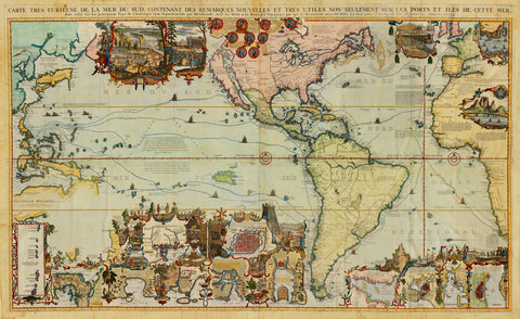 World, 1719, Americas, Pacific, Chatelain, Antique Map