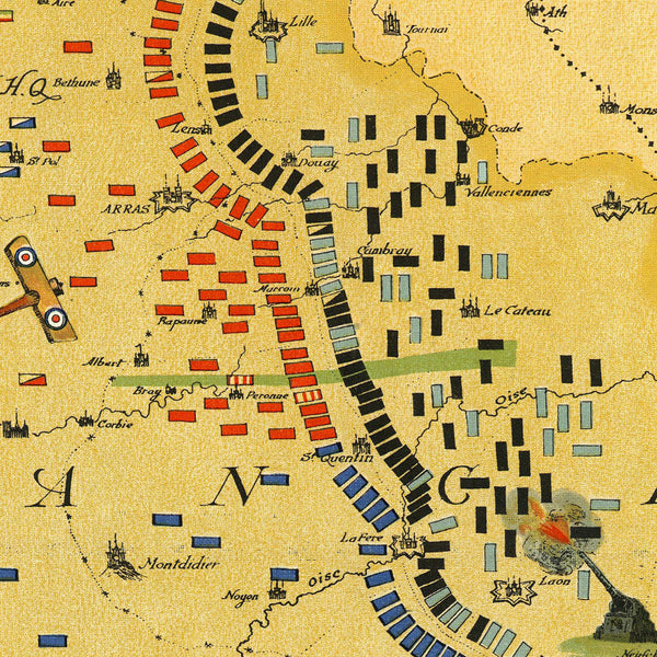 Europe, 1918, France, Belgium, Western Front, WWI Map