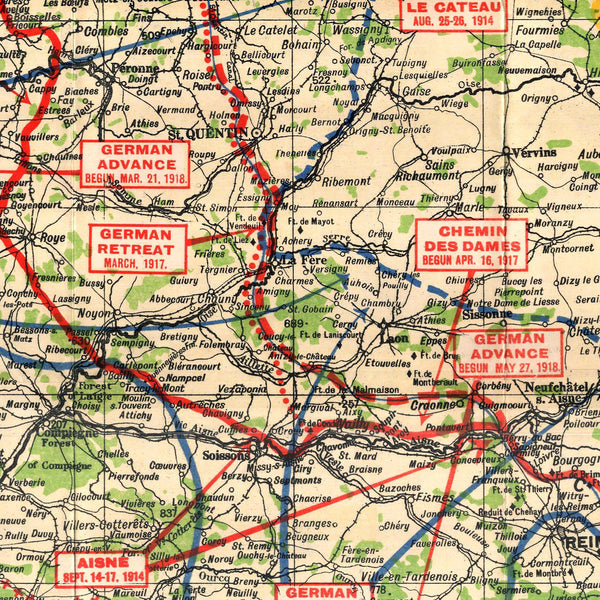 Europe, 1914-1918, Western Front, Vintage WWI Map