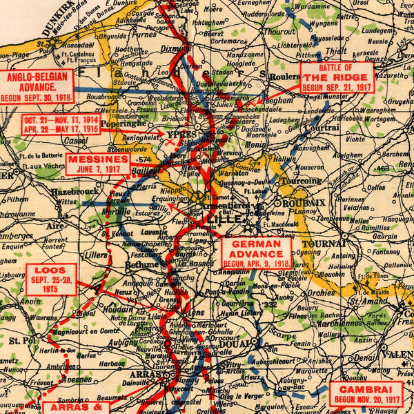 Europe, 1914-1918, Western Front, Vintage WWI Map