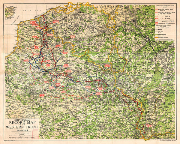 Europe, 1914-1918, Western Front, Vintage WWI Map