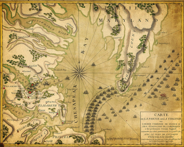Yorktown, 1781, French Naval Plan (I), Revolutionary War Map